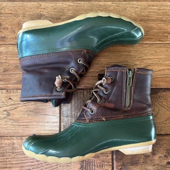 Sperry Top Sider Saltwater Duck Boots Waterproof Leather Rubber Brown Green 7.5 - Picture 9 of 11